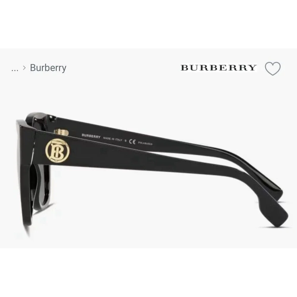 Burberry 4345 Ruth Black Plastic Frame Gray Tinted Lenses Sunglasses NWT $281